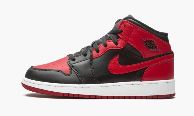 Кроссовки Air Jordan 1 Mid GS «Banned» черный,красный
