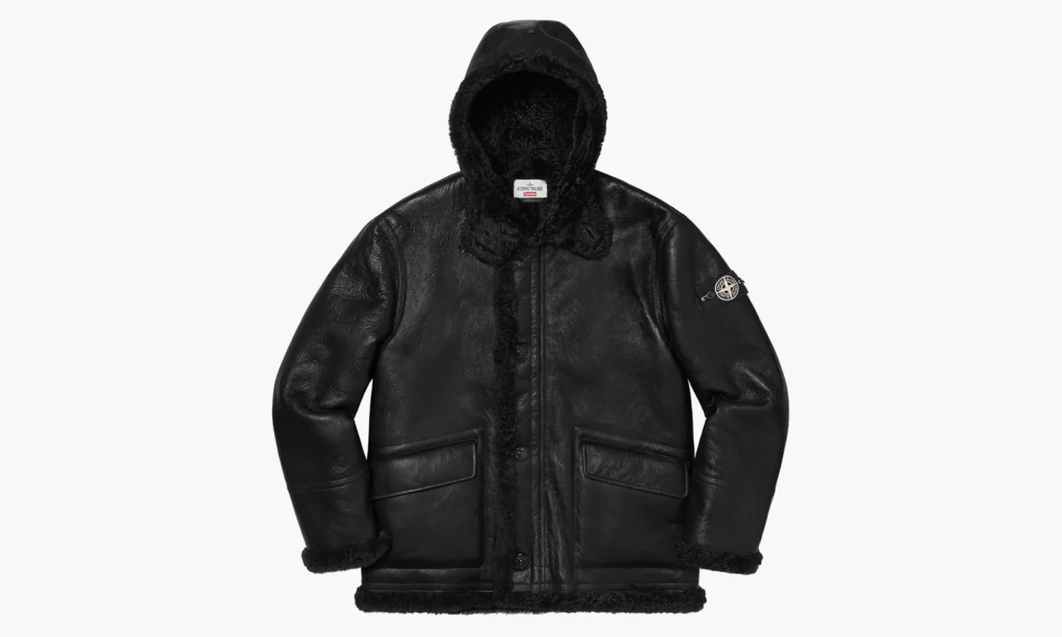 Stone Island X Supreme Hand Painted Hooded Shearling Jacket «Black»