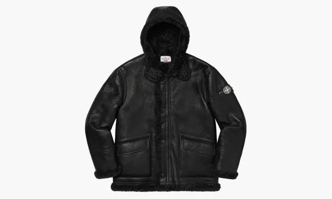 Одежда Stone Island X Supreme Hand Painted Hooded Shearling Jacket «Black» черный