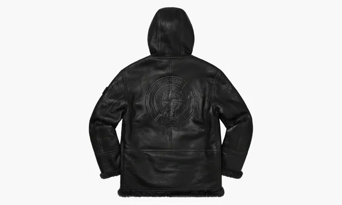 Одежда Stone Island X Supreme Hand Painted Hooded Shearling Jacket «Black» черный
