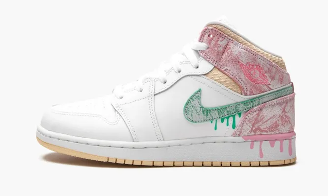 Кроссовки Air Jordan 1 Mid GS «Paint Drip» белый