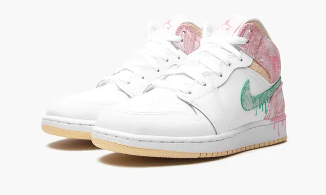 Кроссовки Air Jordan 1 Mid GS «Paint Drip» белый