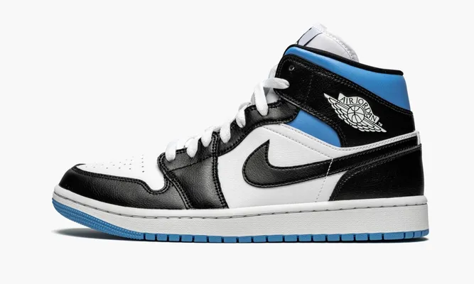 Кроссовки Air Jordan 1 Mid WMNS «Black / White / University Blue» lightBlue