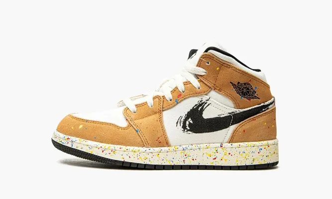 Кроссовки Air Jordan 1 Mid SE GS «Brushstroke» кремовый