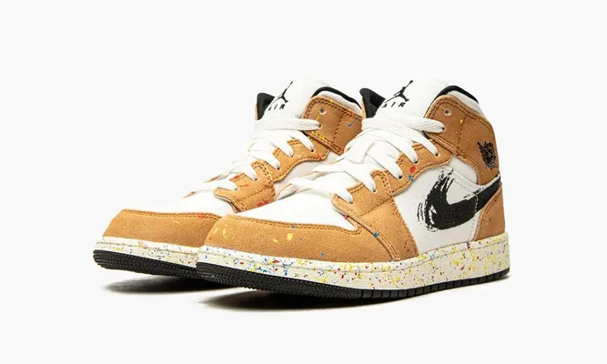 Кроссовки Air Jordan 1 Mid SE GS «Brushstroke» кремовый