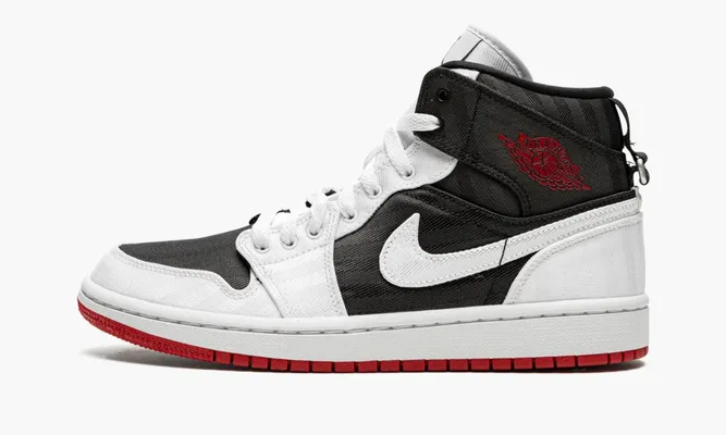Кроссовки Air Jordan 1 Mid SE Utility WMNS «Canvas White Black Gym Red» черный