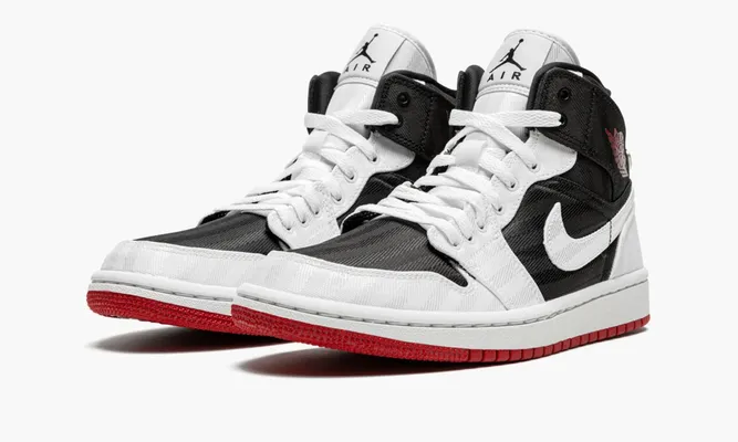 Кроссовки Air Jordan 1 Mid SE Utility WMNS «Canvas White Black Gym Red» черный