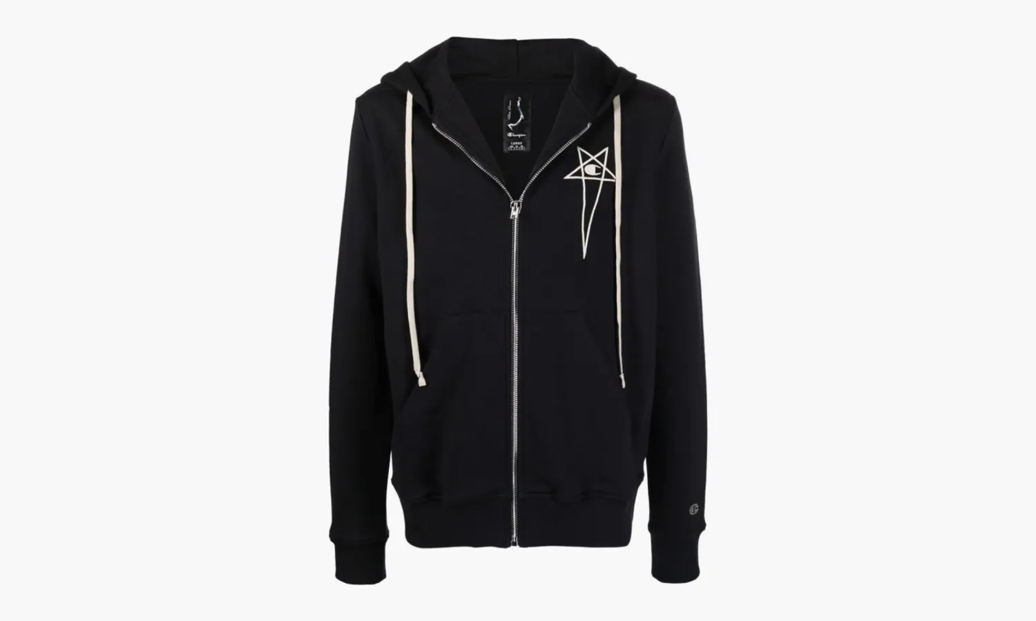 Rick Owens X Champion Logo-embroined Zip-up Hoodie «Black»