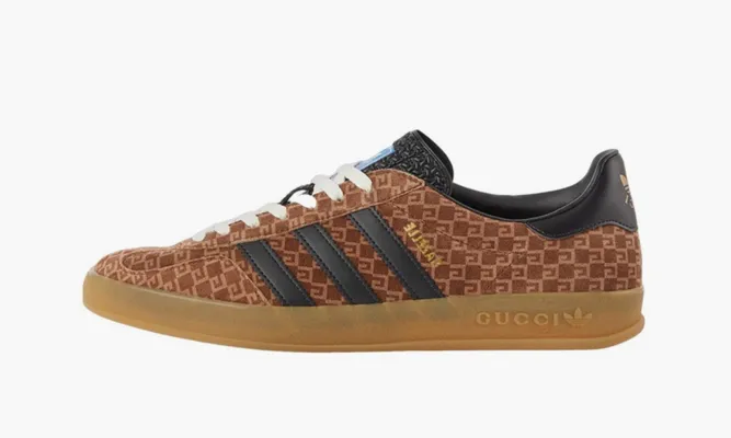 Кроссовки Adidas X Gucci Gazelle «Original Gg Beige Brown Black» коричневый