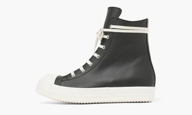 Кроссовки Rick Owens Leather High-top Sneakers «Black» черный