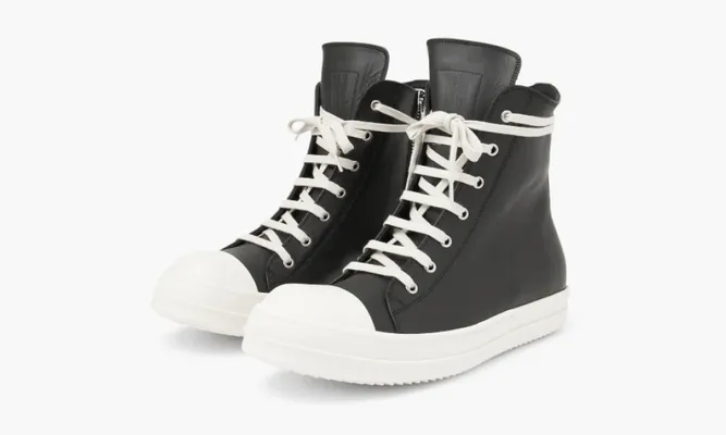 Кроссовки Rick Owens Leather High-top Sneakers «Black» черный