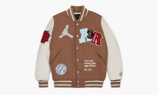 Одежда Travis Scott X Jordan Varsity Jacket «Antique Brown» коричневый