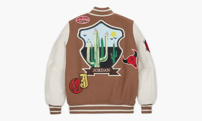 Одежда Travis Scott X Jordan Varsity Jacket «Antique Brown» коричневый