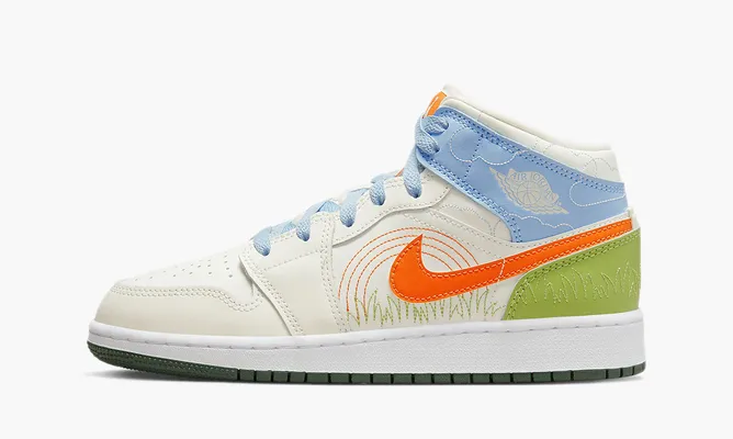 Кроссовки Air Jordan 1 Mid SE GS «Stitch» кремовый
