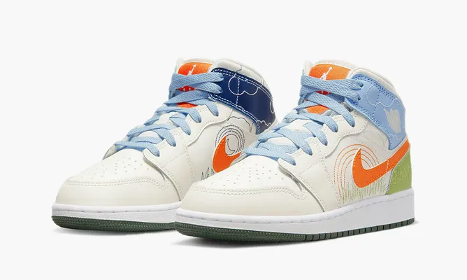 Кроссовки Air Jordan 1 Mid SE GS «Stitch» кремовый
