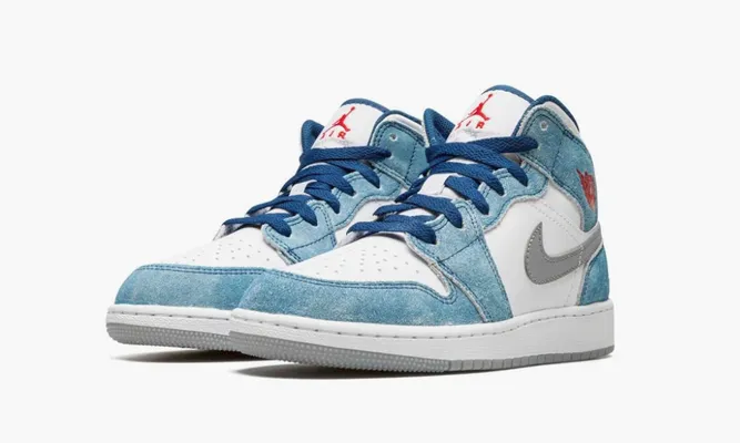 Кроссовки Air Jordan 1 Mid GS «French Blue Fire Red» lightBlue