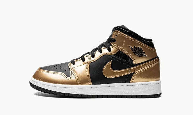 Кроссовки Air Jordan 1 Mid SE GS «Metallic Gold Black» желтый