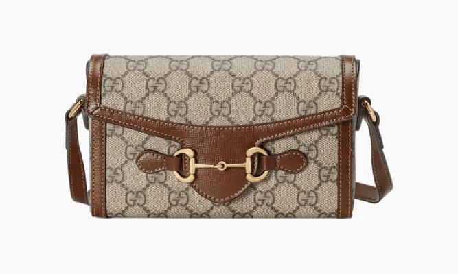 Сумки Gucci Horsebit 1955 Mini Bag «Beige And Ebony Gg Supreme Canvas» коричневый