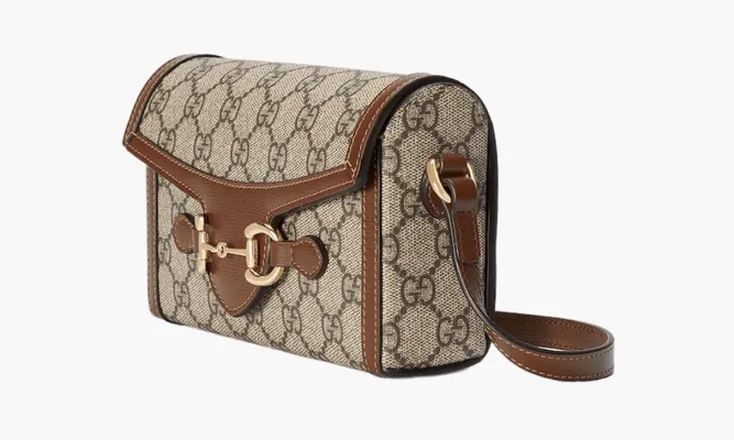 Сумки Gucci Horsebit 1955 Mini Bag «Beige And Ebony Gg Supreme Canvas» коричневый