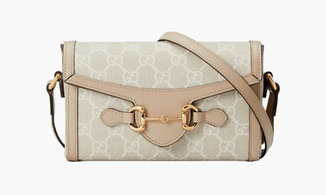 Сумки Gucci Horsebit 1955 Mini Bag «Beige And White Gg Supreme Canvas» кремовый