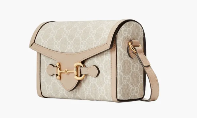 Сумки Gucci Horsebit 1955 Mini Bag «Beige And White Gg Supreme Canvas» кремовый
