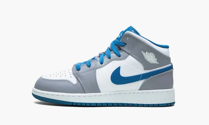 Кроссовки Air Jordan 1 Mid GS «True Blue Cement» серый,белый