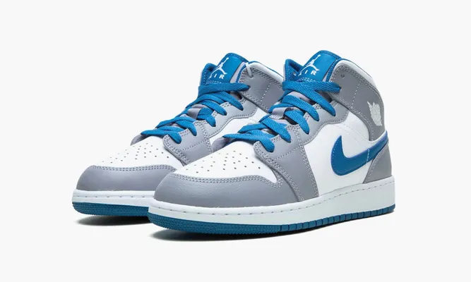 Кроссовки Air Jordan 1 Mid GS «True Blue Cement» серый,белый