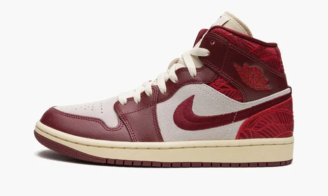 Кроссовки Air Jordan 1 Mid WMNS «Tiki Leaf Team Red» бордовый