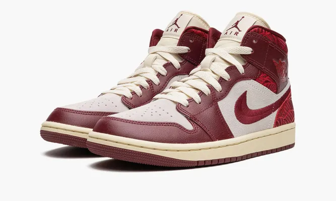 Кроссовки Air Jordan 1 Mid WMNS «Tiki Leaf Team Red» бордовый