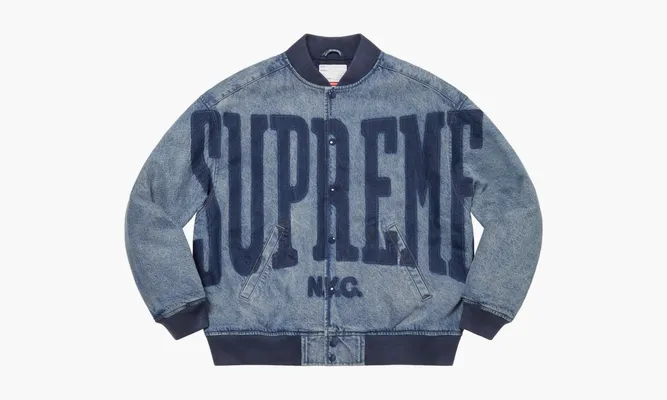 Одежда Supreme Washed Knockout Denim Varsity Jacket «Washed Blue» синий