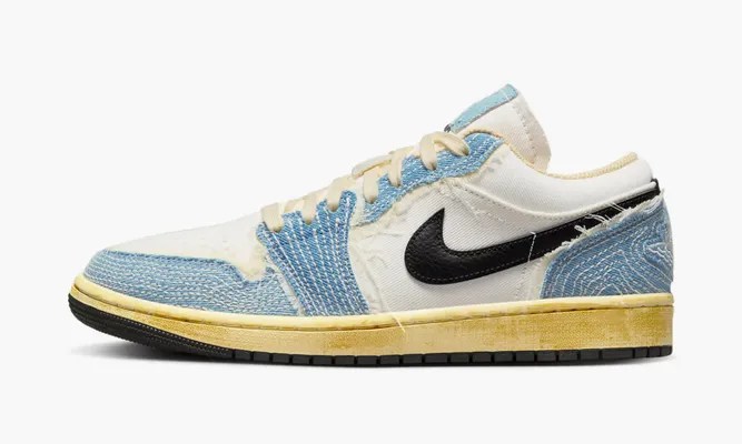 Кроссовки Air Jordan 1 Low SE Wrmk «Sashiko Denim» кремовый