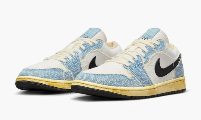 Кроссовки Air Jordan 1 Low SE Wrmk «Sashiko Denim» кремовый