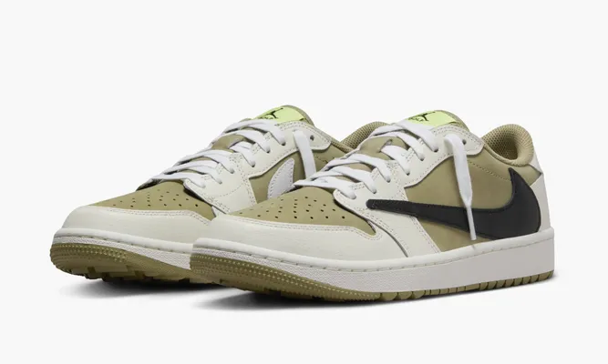 Кроссовки Air Jordan 1 Retro Low Golf «Travis Scott Neutral Olive» кремовый