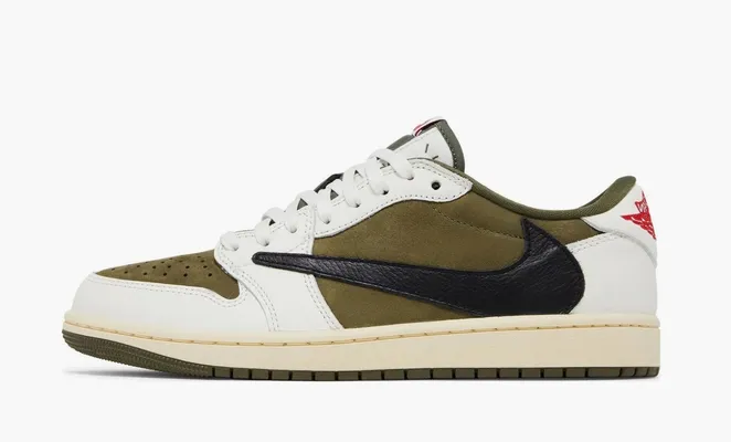 Кроссовки Travis Scott x Air Jordan 1 Low OG SP «Medium Olive» зеленый