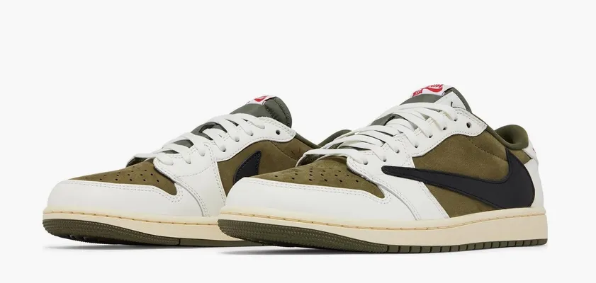 Кроссовки Travis Scott x Air Jordan 1 Low OG SP «Medium Olive» зеленый