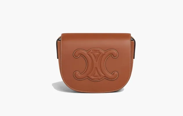 Сумки Celine Triomphe Folco Cuir Smooth Calfskin Leather Bag Tan коричневый