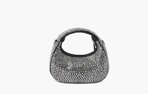 Сумки Miu Miu Wander Satin and Silk Mini Hobo Bag with Syntentic Crystals «Black» серый
