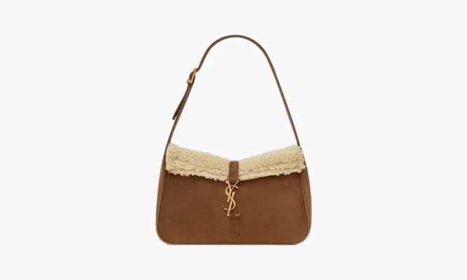 Сумки Saint Laurent Le 5 À 7 Suede Hobo Bag «Dark Cigar/Natural Beige» коричневый