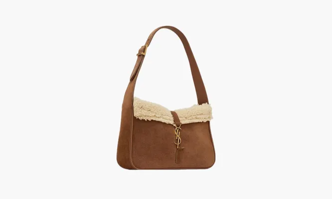 Сумки Saint Laurent Le 5 À 7 Suede Hobo Bag «Dark Cigar/Natural Beige» коричневый
