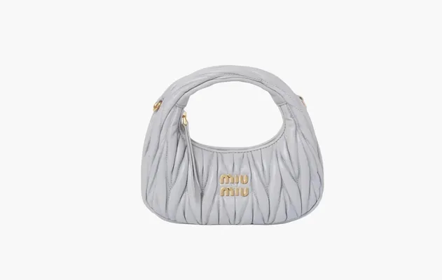 Сумки Miu Miu Wander Matelasse Nappa Leather Mini Hobo Bag «Light Blue» серый