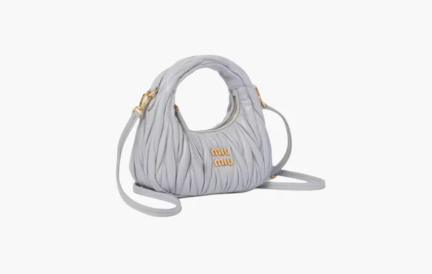 Сумки Miu Miu Wander Matelasse Nappa Leather Mini Hobo Bag «Light Blue» серый
