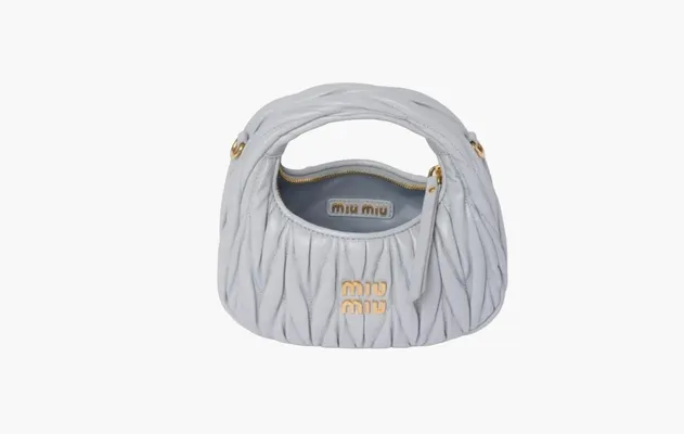 Сумки Miu Miu Wander Matelasse Nappa Leather Mini Hobo Bag «Light Blue» серый