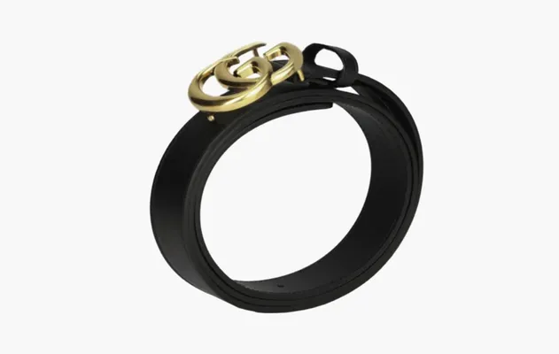 Аксессуары Gucci Double G Buckle Leather Slim Belt «Black Gold» черный