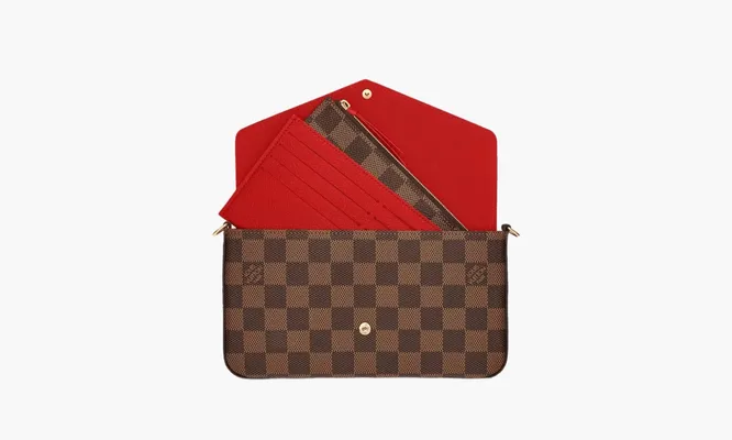 Сумки Louis Vuitton Pochette Felicie Damier Ebene «Cerise Red Lining» коричневый