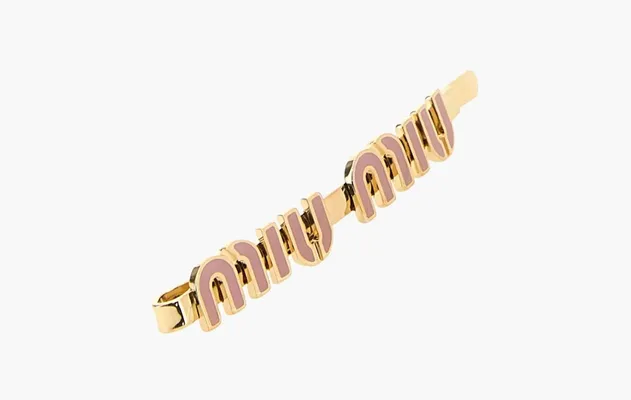Аксессуары Miu Miu Enameled Metal Hair Clip «Pink» золотой