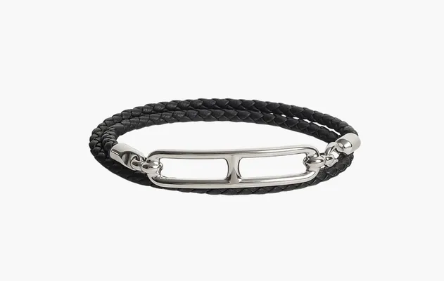 Аксессуары Hermes Roulis Double Tour Bracelet Swift Calfskin «Palladium & Noir» черный