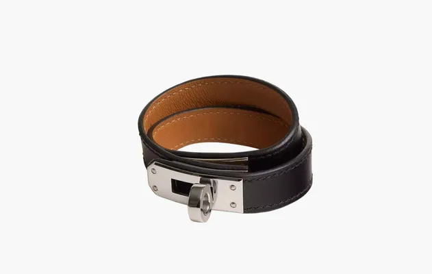 Аксессуары Hermes Kelly Double Tour Bracelet Box Calfskin «Palladium& Noir» черный