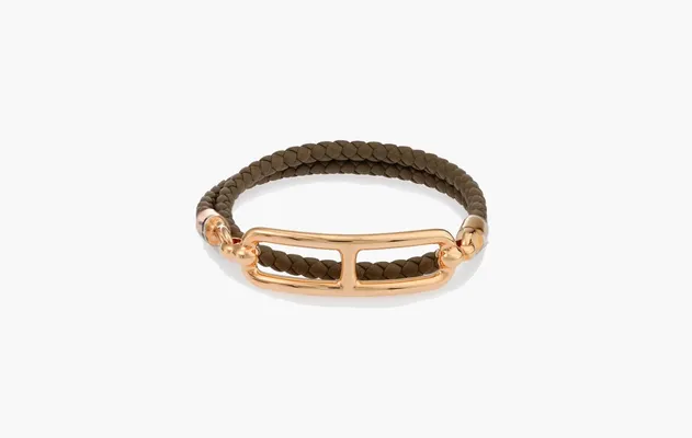 Аксессуары Hermes Roulis Double Tour Bracelet Swift Calfskin «Rose Gold & Etoupe» коричневый