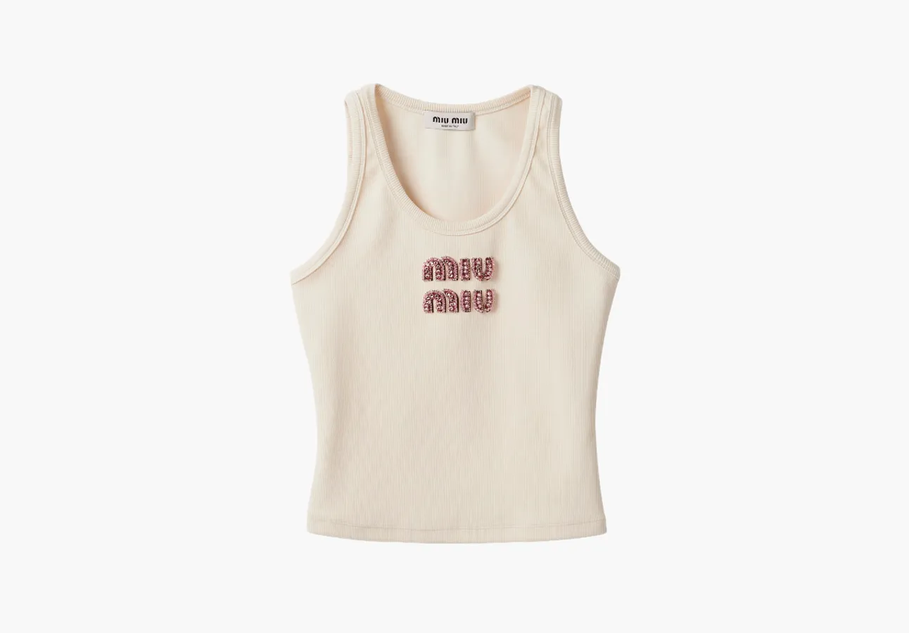 Miu Miu Ribbed Jersey Top «Tan / Pink»