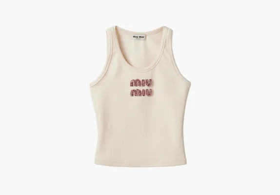 Одежда Miu Miu Ribbed Jersey Top «Tan / Pink» бежевый